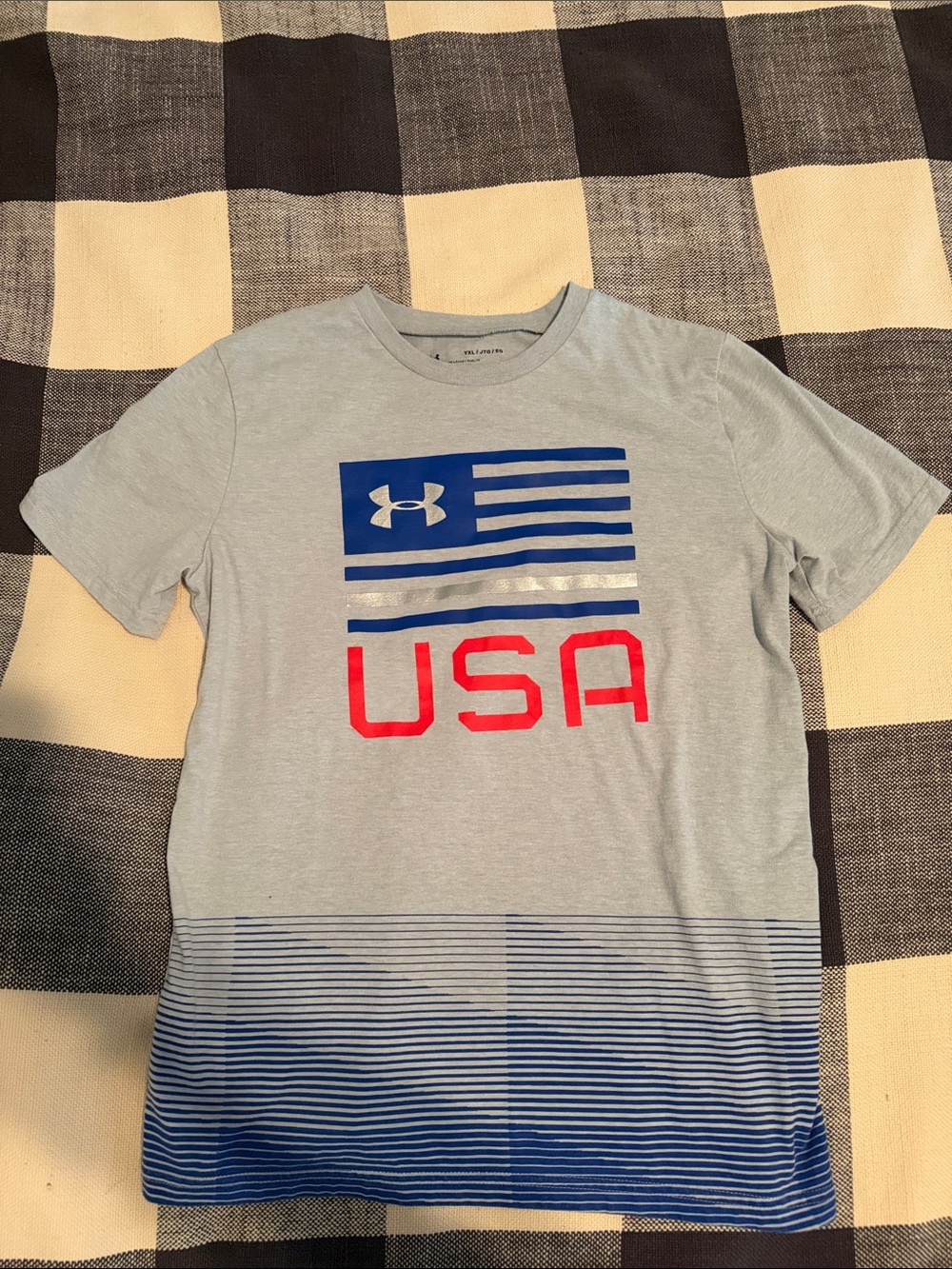 Under Armour Light Gray Tee with Blue & Red USA Graphic